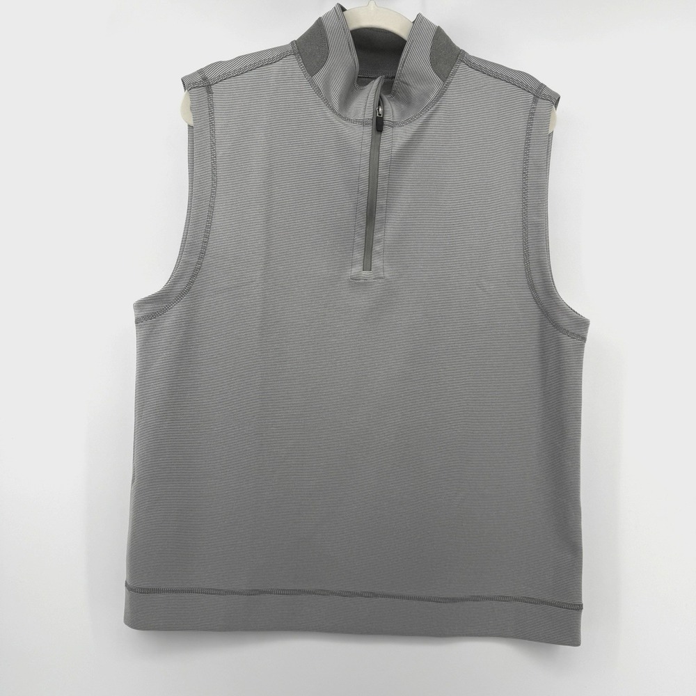 Mens Hickey Freeman 1/4 Zip Vest Mens Large Performance Fabric Gray Micro-stripe
